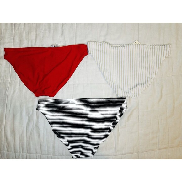 AERIE Bikini Bottoms BUNDLE OF‎ 3 Striped, Red, White/Tan Terry Stripe LARGE NWT - Picture 2 of 9